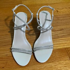 David’s Bridal “Lennie” skinny strap crisscross glitter heels